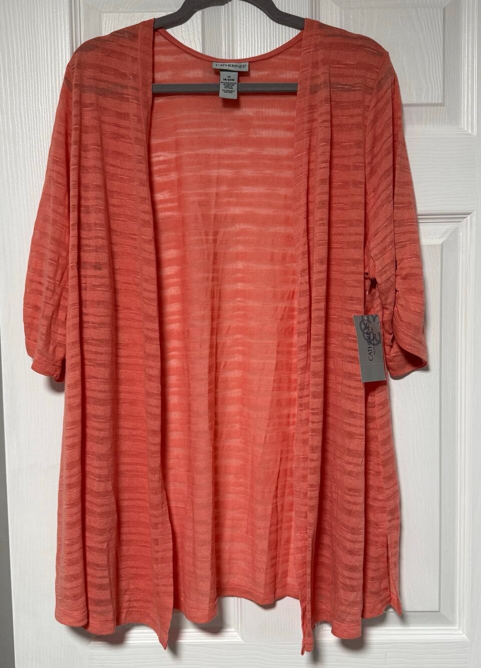 Catherines Women's Orange Semi Sheer Open Front Light Cardigan Size 1X